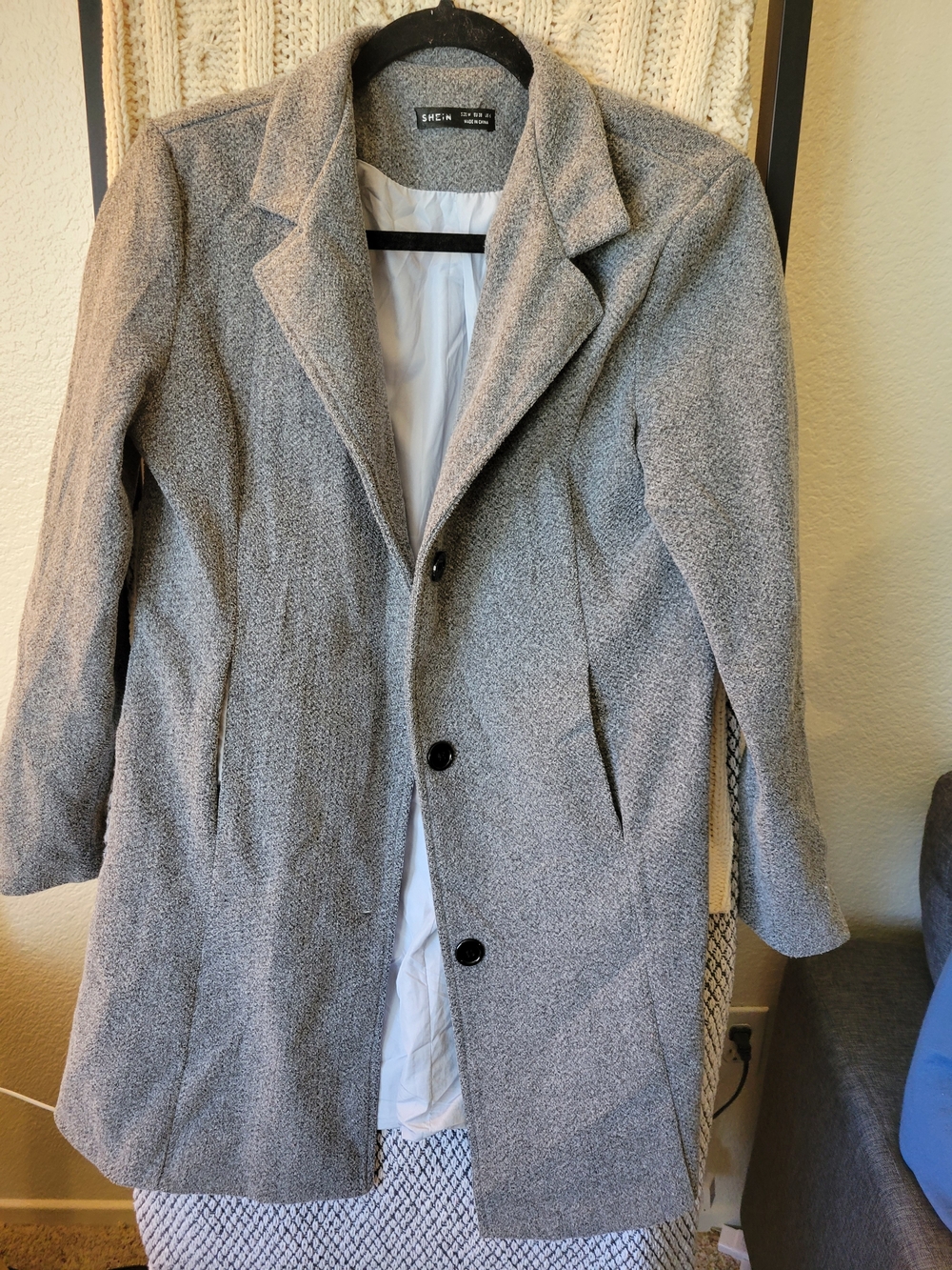SHEIN Textured Gray Single-Breasted Coat